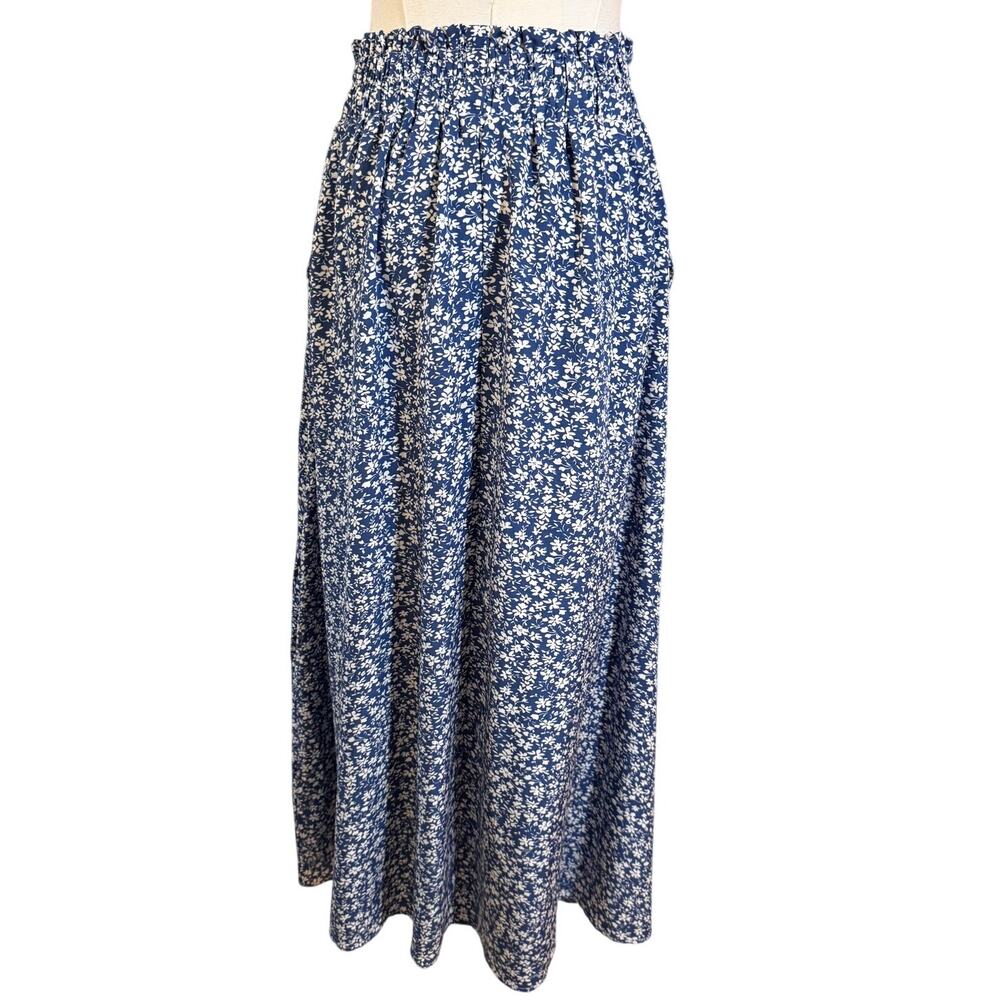 Blue & White Floral Print Boho Maxi Skirt Elastic Waist Size Small Pockets BOHO - Picture 4 of 4